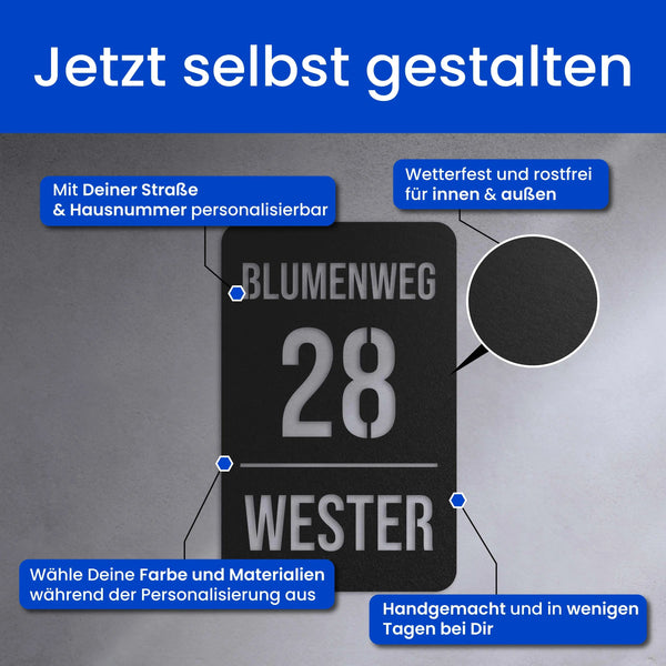 3 Zeiliges Schild (Hochkant) - Hausnummer