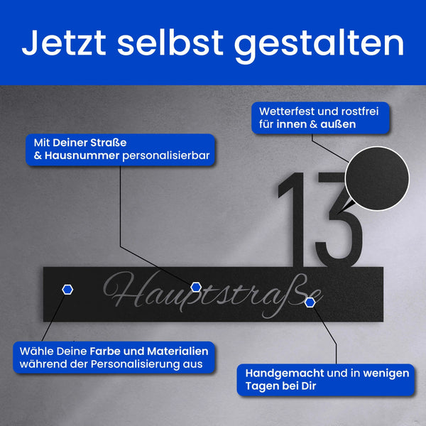 Geschwungener Name mit moderner Nummer - Straßenschild
