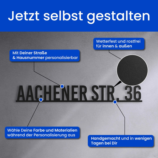 Straßenschild mit Hausnummer auf einer Linie - Straßenschild